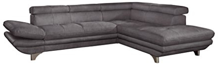 Mivano Ecksofa Enterprise / Trendige Eckcouch in L-Form mit Ottomane rechts / Kopfstützen und Armteil verstellbar / 277 x 75 x 238 / Mikrofaser: dunkelgrau