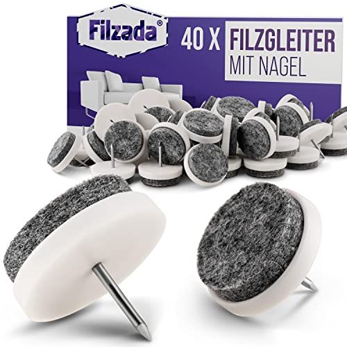 Filzada® 40x Filzgleiter Nagel - Ø 24 mm (weiß) - Profi Möbelgleiter/Stuhlgleiter Filz zum Nageln