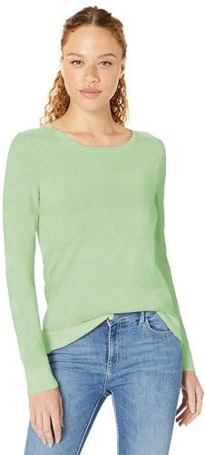 Amazon Essentials Women's Long-Sleeve Lightweight Crewneck Jumper (Available in Plus Size), Bright Mint Green, L