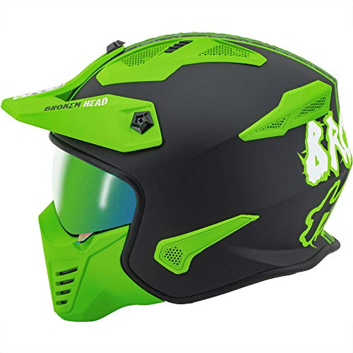 Broken Head Street Warrior Grün Camouflage - Motorrad-Helm Mit Abnehmbaren Kinnteil - Trialhelm (M 57-58 cm)