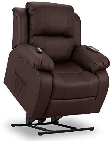 Don Descanso - Elektrischer Relax-Sessel hebt Personen Trevi Braun mit 160º-Rücklehne, 10 Programmen, Timer, Lendenwirbelsäulenheizung, Sist. 4-Zonen-Massage und PU-Finish [inklusive Fernbedienung]