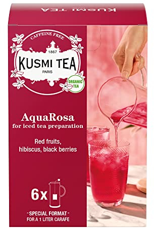 Kusmi Tea - AquaRosa - Infusion Glacée Bio - Mélange Aromatisé d'Hibiscus, Baies Noires et Fruits - Infusion sans Théine - Etui 6 Grands Sachets - 48 gr
