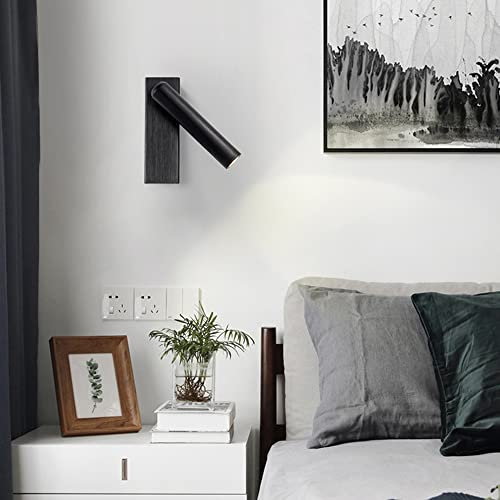 Phube 3W Lampe de Lecture LED avec Interrupteur Applique Murale Moderne Aluminium Spot Rotatif à 350° Éclairage de Chevet Minimaliste Applique Intérieure(Noir)