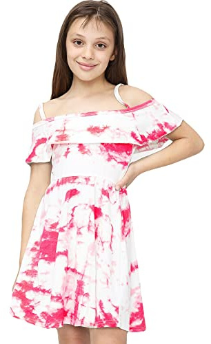 A2Z 4 Kids Girls Off Shoulder Skater Outfit Stylish and Trendy Party Wear - Tiedye 250 Off Shoulder Pink._5-6