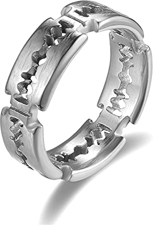 JewelryWe Schmuck Herren-Ring Edelstahl Rasierklinge Aushöhlen Ring für Männer Silber Gold Schwarz Größer 60mm
