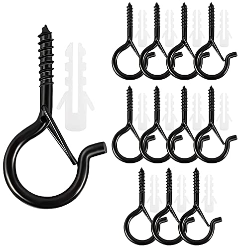 Cinvo 12 Pack String Light Hooks with Safety Buckle Ceiling Q Hanger Hooks 2.2 Inch Screw Hanging Hooks Easy Release Screw Wire Wall Plant Hooks Light Hangers for Outdoor Party and Festival Decoration