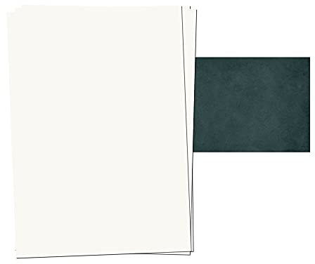 25er Set PRESENTOU Briefpapier beidseitig bedruckt 150 Gramm Papier | Motivpapier Urkundenpapier Urkunde Speisekarte Liebesbrief (Altweiß & Petrol, 25 + 25 Bögen + Umschläge)