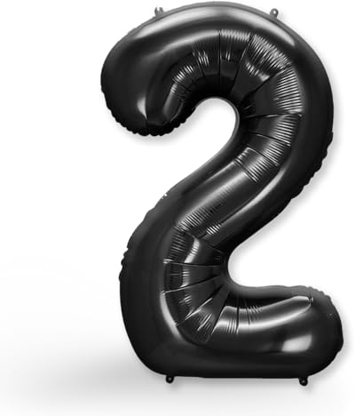 FUNXGO® Folienballon Zahl 2 Schwarz - Riesenzahl Ballon ca.100 cm - fliegt mit Helium - 2. Geburtstag Luftballon - Deko zum Geburtstage, Party, Hochzeiten - Ballon 2 Schwarz