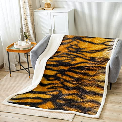 Loussiesd Tigermuster Wohndecke Leopardenmuster Kuscheldecke für Kinder Mädchen Jugendliche Safari Tierfell Druck Decke 100x130cm Braun und Schwarz Tigerhaut Flanell Fleecedeckezimmer Dekor
