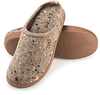 ESTRO Tofflor Män Toffel Herr- Tofflor Filt med Vadderade Sulor Halkfri Gummi Sula DUO (42, Beige)