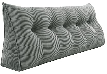VERCART Rückenkissen Bett Rückenlehne Keilkissen Kopfteil Gepolstert Lesekissen Wandkissen Lendenkissen für Couch, Groß Sofakissen Kopfkissen, Stützkissen, Nackenkissen Kordsamt Bezug Grau 160cm