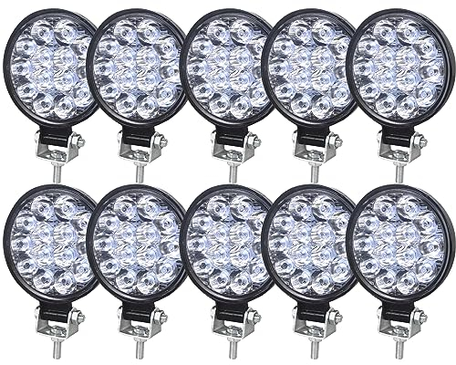 AUXTINGS 10 Stücke 4 Zoll 10 cm 42W Mini dünn LED Arbeitsscheinwerfer Flutlicht Leuchtfleck Beam LED Pods 12V 24V Zusatzscheinwerfer Offroad Nebel Lampen für LKW Traktorboot 4x4 Auto SUV ATV,IP66