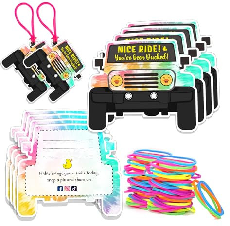 You've Been Ducked Card, Dcuk Duck Tags, Duck Ducking Game Card, 50 Pack, 3.5 x 2.5 inches, Duck Tag With Hole and Rubber Bands, SUV Car Design(7FD19103)