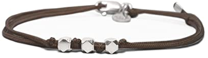 Nato Cuff - 925 Sterling Silber Doppelt gewickeltes Nylonarmband - handgefertigt in Frankreich - verstellbar - Herren und Damenschmuck (Braun)