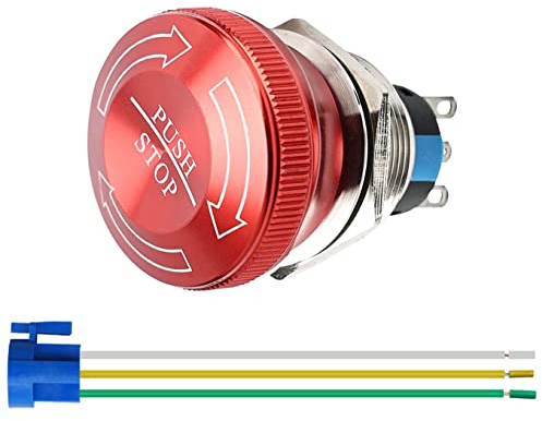GUUZI Metal Parada de Emergencia Seta Interruptor de Botón Pulsador 22 mm Orificio de Montaje, 1NO 1NC con el Signo Stop