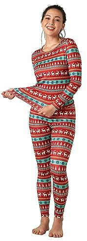LAPASA Conjunto Ropa Termica Mujer Set Interior Camiseta Manga Larga Malla Termico Deportiva Invierno Frio Extremo Deporte Esqui Montaña Thermoflux 100 L17 M Navideño Rojo
