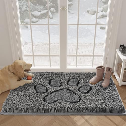 Royalotic Soft Chenille Water Absorbent Door Mat Indoor, Traps Mud and Moisture for Muddy Shoes Dog Paws, Durable Backing, Washable, Rug Door Mat for Entry, High Traffic Areas, 20''x30'', Grey
