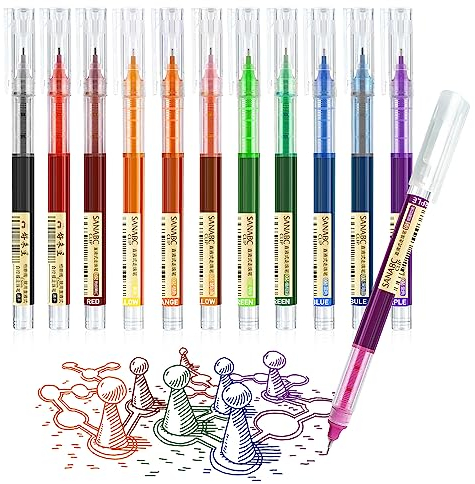 Surcotto Gelschreiber, 12 Stück 0,5 mm farbige Gelschreiber, ultraschnell trocknend, Gelstift zum Schreiben, Zeichnen & Konturieren, mehrfarbige Stifte für Studenten, Erwachsene
