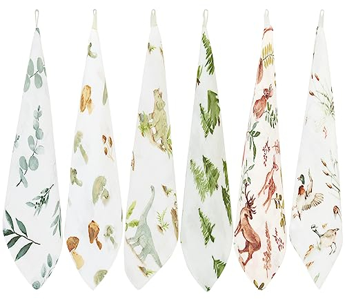 LifeTree Baby Musselin Waschlappen, 6 Stück weiche Bambus Baumwolle Baby Handtuch für Jungen und Mädchen, 26x26 cm Waschlappen Kinder Tücher