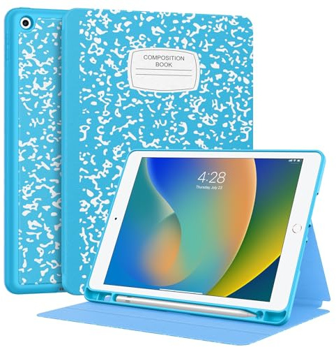 Supveco Schutzhülle für iPad 9./8./7. Generation 10,2 Zoll (Modell 2021/2020/2019) mit Stifthalter, Premium-Folio-Ständer mit automatischer Wake/Sleep-Funktion, weiche TPU-Rückseite für iPad 10,2
