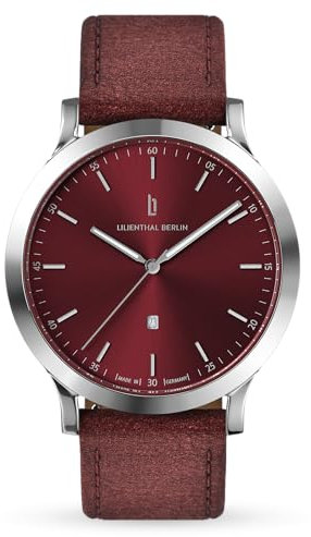 Lilienthal Berlin - Huxley Silver Bordeaux mit bordeaux Lederband, silber, 40 mm, Huxley