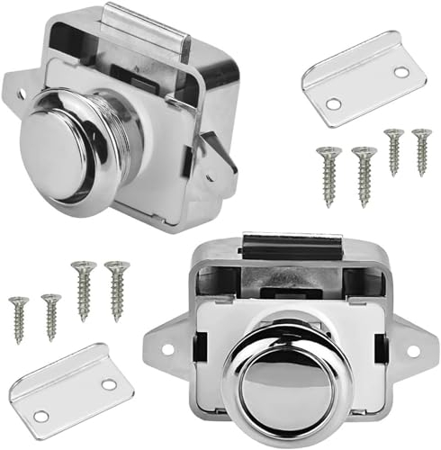 LATRAT 2 Stück Push Lock Schloss Wohnmobil, Push lock schloss Möbelschloss für RV, Yachten, Schubladen, Schranktüren, Chrom