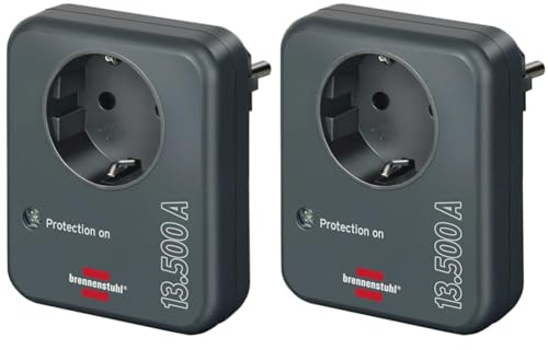 Brennenstuhl Steckdosenadapter mit Überspannungsschutz 13.500 A (Adapter als Blitzschutz für Elektrogeräte) anthrazit (Packung mit 2)