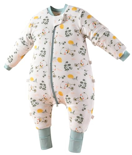 Chilsuessy Baby Schlafsack mit Beinen Warm gefüttert Winter Langarm Winterschlafsack mit Füssen Baby Schlafsack mit Füßen, Fahrradbär/3.5 Tog, 90cm/Baby Höhe 95-105cm