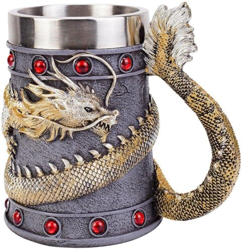 Vintage Dragon Beer Tankard 3d Chinese Dragons Beer Stein Cup Stainless Steel Drinking Tankard Coffee Cup Gift for Dragon Lovers Collector
