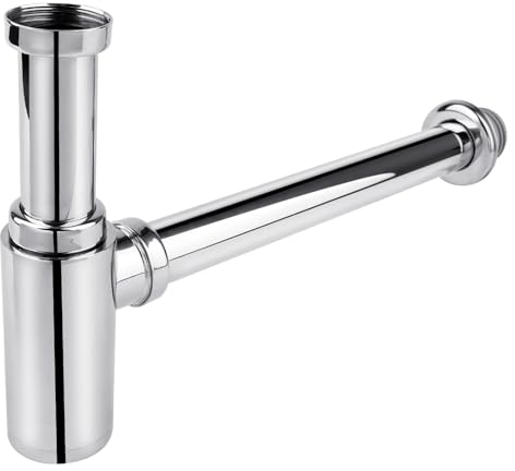 Design Siphon Universal für Waschbecken & Waschtisch, Röhrengeruchsverschluss Siphon für Waschbecken ablaufgarnitur im Bad Abflussrohr passgenau Rund Geruchverschluss, Verchromt