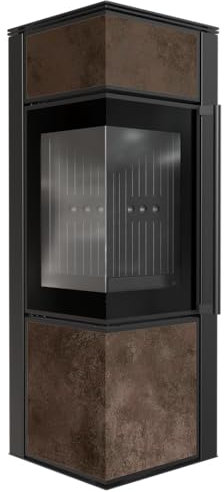 KRATKI Kaminofen aus Stahl TORA/S 8 kW Ø 150 Quarzsinter Oxide Moro schwarz Verkleidung mit Türfeder