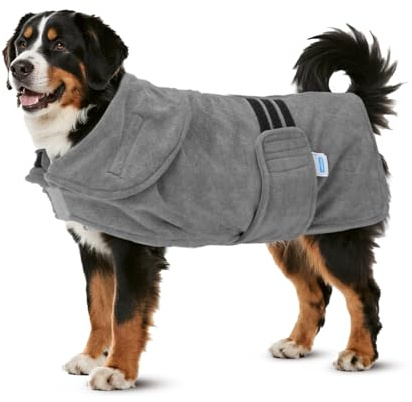 Nobleza Hundebademantel Mikrofaser mit Klettverschluss,Super saugfähig und schnell trocknend,Bademantel für alle Katzen und Hunde,Fünf Größen,Hundehandtuch Weich (XL Grau)