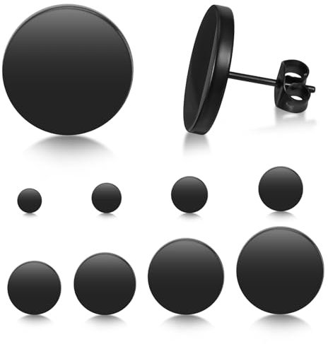 Elegant Unisex Schmuck - Runde Scheibe Ohrringe in Schwarz, Edelstahl Stud Ohrstecker für Damen und Herren, 3mm-14mm