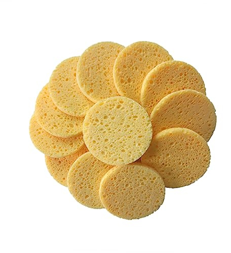 LALADEFIEE 50 Stück Gesichtsreinigungsschwamm Rund Hautfarben Naturholz Zellulose Sanft Porentief Reinigend Make up Entferner Für Tägliche Hautpflege Und Reisen