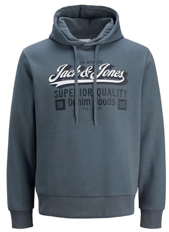 JACK & JONES JJELOGO Men's Hoodie Sweat Hood 2 COL Regular Fit, stormy weather, XL