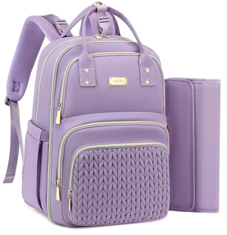 AIJIEKE Gesteppter Wickeltaschen-Rucksack mit Wickelunterlage und Kinderwagengurten, große Babytasche für Mama und Papa, Reiserucksack, Wickeltasche mit isolierten Taschen und Nass-/Trockentrennung