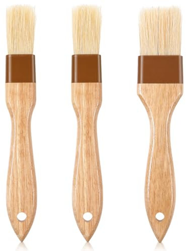 Gjinxi Lot de 3 pinceaux à pâtisserie en poils naturels de qualité alimentaire pour badigeonner et barbecue (3,8 cm et 2,5 cm)