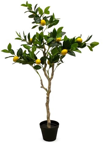 Citronnier artificiel dans un pot noir - 118 x 40 cm - Arbre artificiel dans un pot de fleurs avec 10 citrons - Plante décorative - Arbre décoratif d'intérieur - Citron vert comme vrai