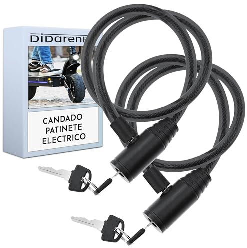 Candado patinete electrico doble seguridad 2 uds cable de Acero resistente 60 cm cierre avanzado con llave seguro fuerte practico facil guardar negro