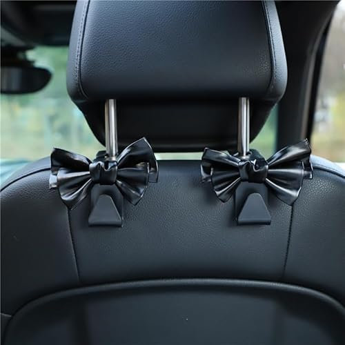 Tressora 2 Pack Car Bag Hooks,Cute Bow Car Seat Hooks Hanger for Purses and Bags, Space-Saving Car Accessory(Black)