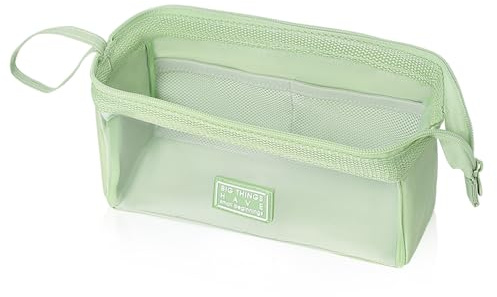 iSuperb Federtasche Mäppchen 7 Farben, Transparentes Stifteetui aus Oxford & TPU (22×11×9cm) für Schule, Büro & Make-up (Grün)