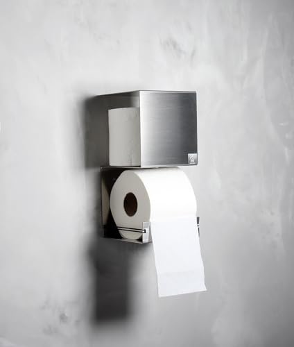 WC Rollenhalter/Toilettenpapierhalter mit Abstellfläche/Ersatzrollenhalter - Made in Germany - (Edelstahl gebürstet)