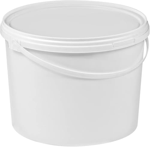 Pack of 5 - White 3 Litre Plastic Buckets with Tamper Evident Lids & Carry Handles - Multi Purpose Storage Containers Tubs