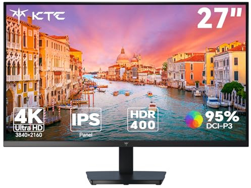 KTC Monitor 4K de 27 Pulgadas | UHD@60Hz | 1,07 Mil Millones de Colores, 133% sRGB, 100% DCI-P3, ΔE＜2 | Brillo 400 CD/㎡, HDR400 | VESA | Hardware Anti-Luz Azul | 2 x HDMI 2.0, 1 x DP 1.4 | H27P27