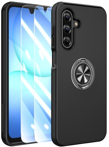 Doeshine für Samsung Galaxy A17/A26 (5G/4G) Hülle,Schwarz | 2 Stück Displayschutzfolie & 360° Metall Rotate Ring Ständer, Robust Militär Handyhülle Outdoor Stoßfest Schutzhülle