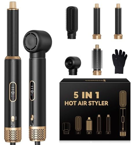 Kit 5 en 1 con secador de pelo y plancha de pelo, plancha multifunción para rizar, alisar y dar volumen, pantalla LED digital, 3 niveles de calor (50-110 °C) (negro-4)