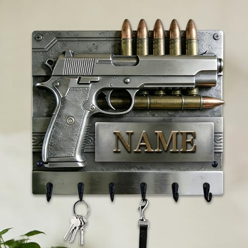 Ayorior Porte-clés personnalisé sur le thème des armes à feu, avec impression 2D et nom personnalisé, porte-clés mural pour armes à feu, cadeau décoratif