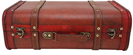 RASTKY Retro-Holz-Geschenkbox mit Scharnier, Dekorativer Kunstleder-Koffer, Schatztruhe für Schmuck, Uhren, Dekorativer Vintage-Koffer, 37 X 23 X 13 cm