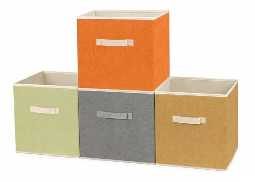 CaitongX 4er Kallax Boxen Einsatz 33 x 38 x 33 cm Orange Grün Grau Aprikose | Cremefarbene Griffe und Einfassungen, Faltbare Ordnung für Kleidung, Spielzeug, Bücher und Zubehör in Regalen und Schränken