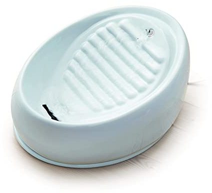 Lucky Kitty Trinkbrunnen für Katze blau I Katzenbrunnen Keramik Handarbeit, hygienisch I Kein Aufladen, kein Filter-Tausch I Trinkbrunnen leise & energiesparend I Wasserspender Katzen plastikfrei